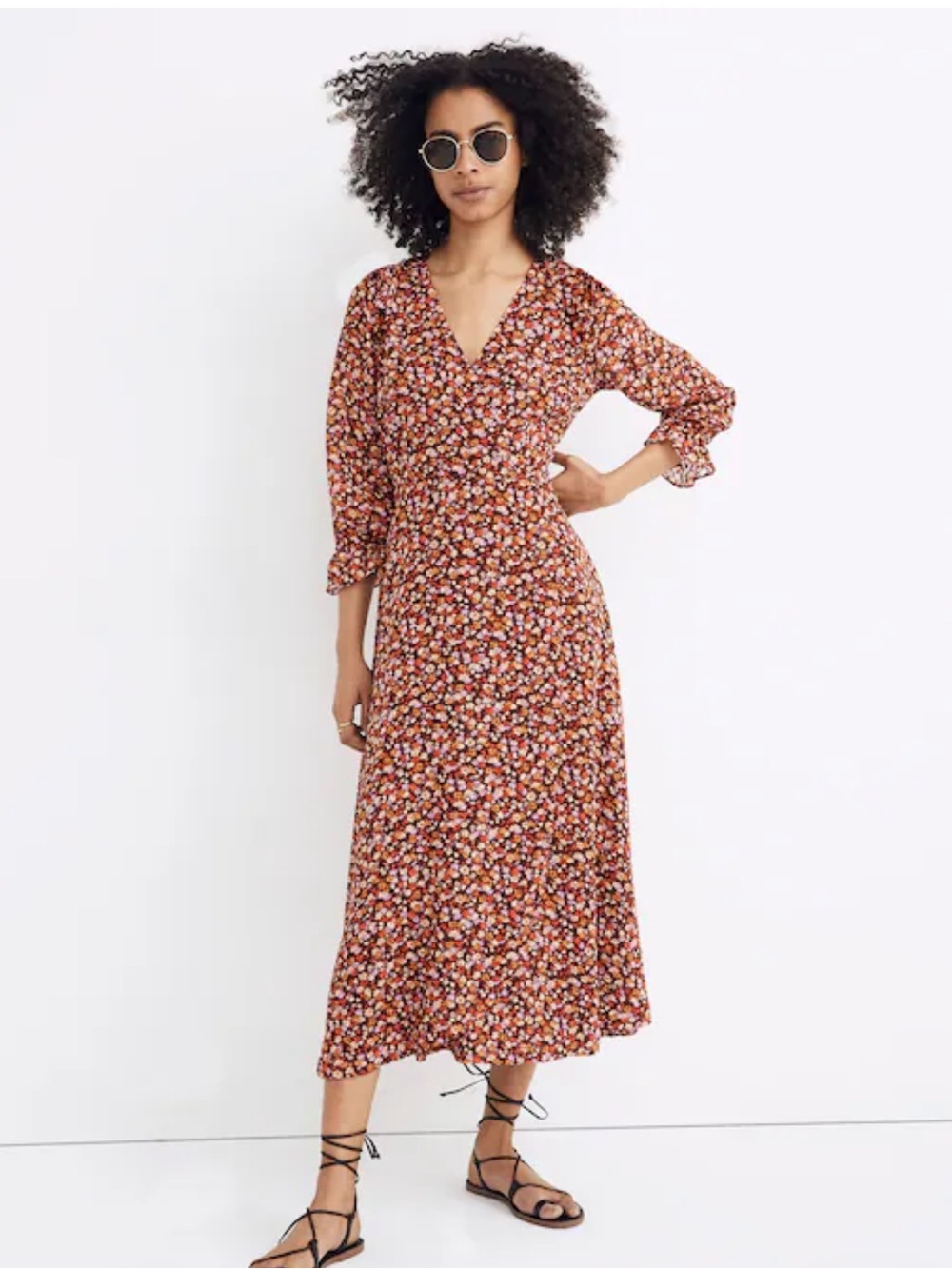Madewell Clipdot Spring Prairie Long Sleeve Crossover Midi Dress